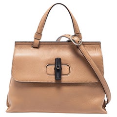 Gucci Beige Leather Small Bamboo Daily Top Handle Bag