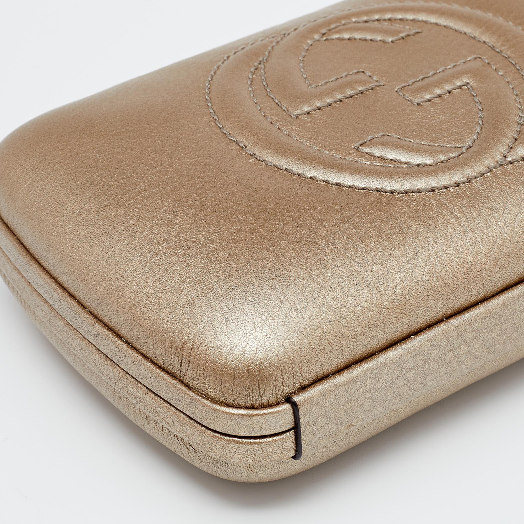 Gucci Beige Leather Soho Hard Case Chain Clutch 3