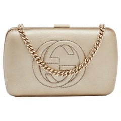 Gucci Beige Leather Soho Hard Case Chain Clutch