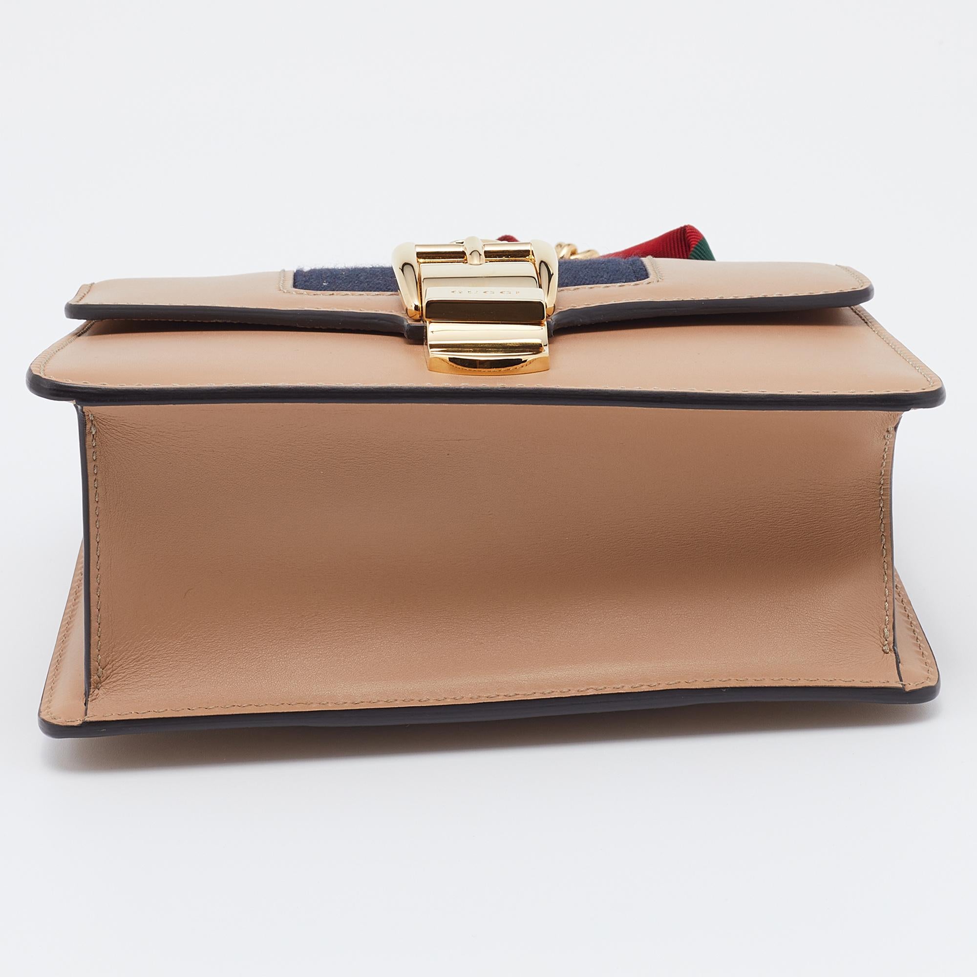 Gucci Beige Leather Sylvie Mini Web Chain Shoulder Bag 7