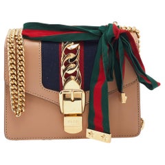 Gucci Beige Leather Sylvie Mini Web Chain Shoulder Bag