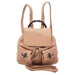 Gucci Beige Leather Tassel Bamboo Backpack