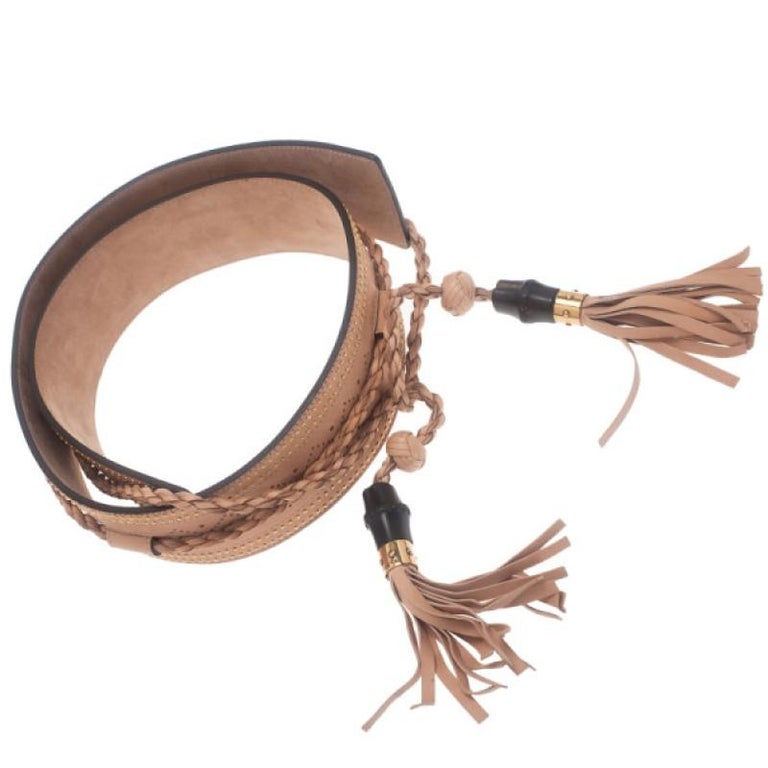 Gucci Beige Leather Tassel Waist Belt 80CM at 1stDibs