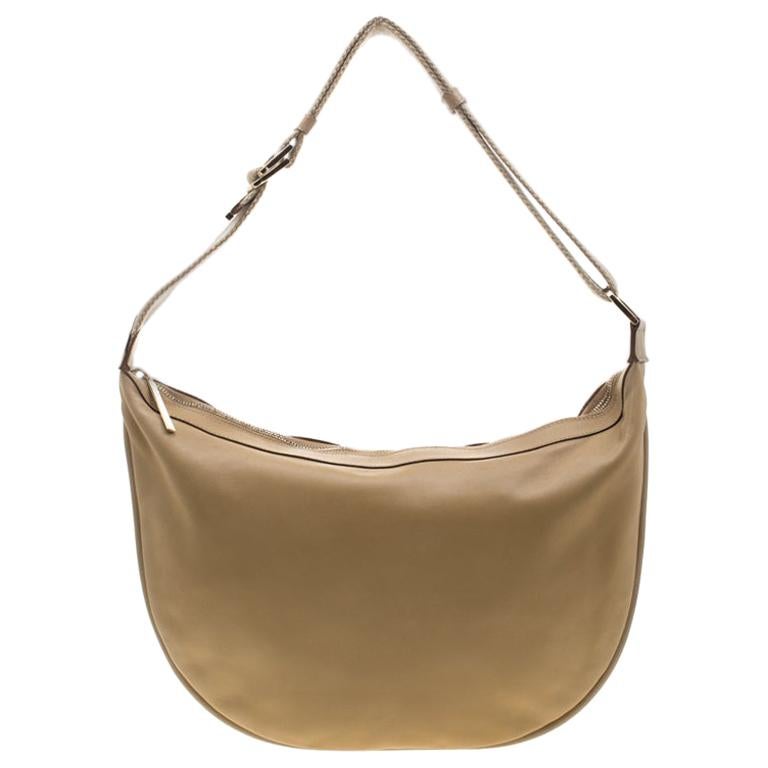 Gucci Beige Leather Web Strap Hobo