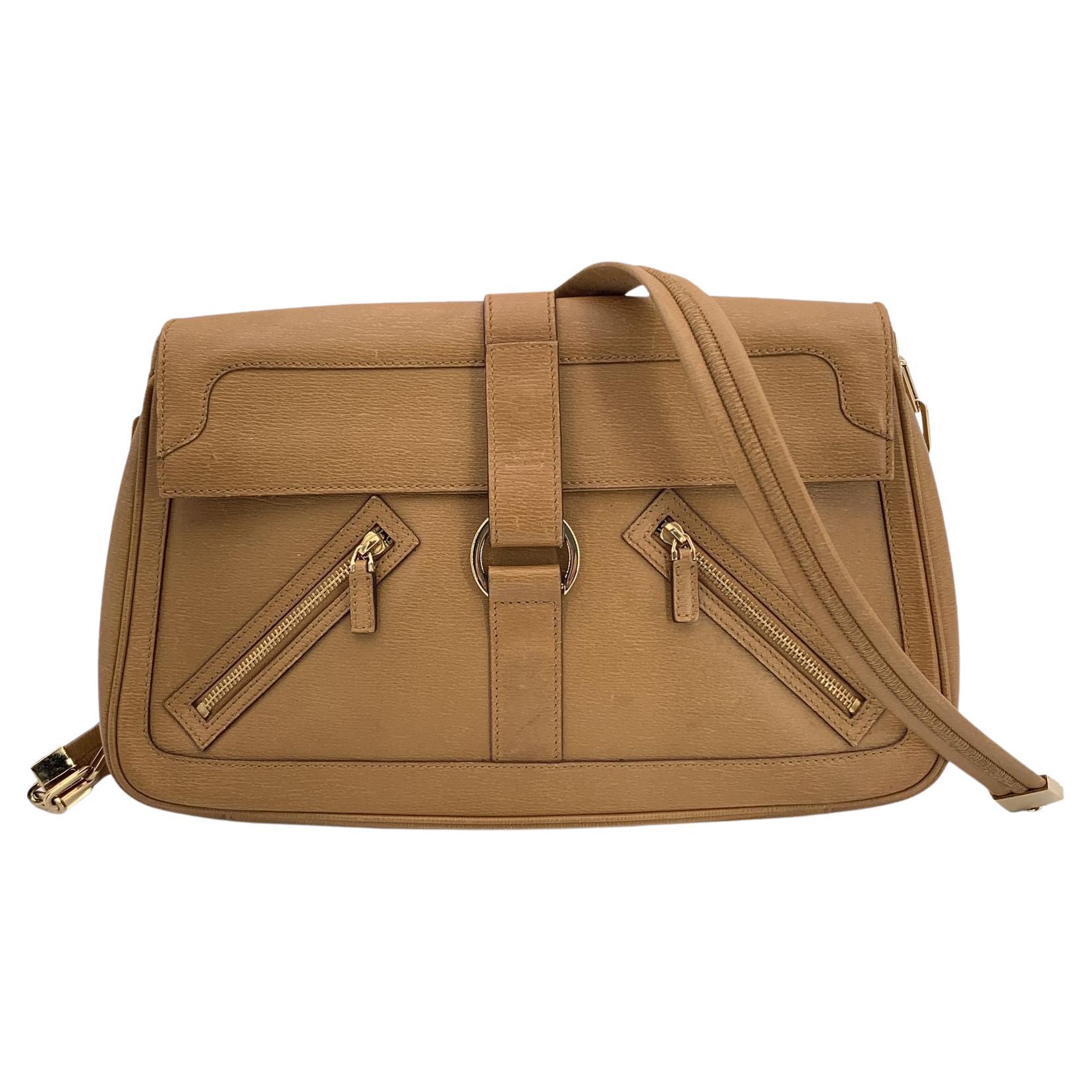 Bolso de hombro con cremallera de piel beige Gucci en venta