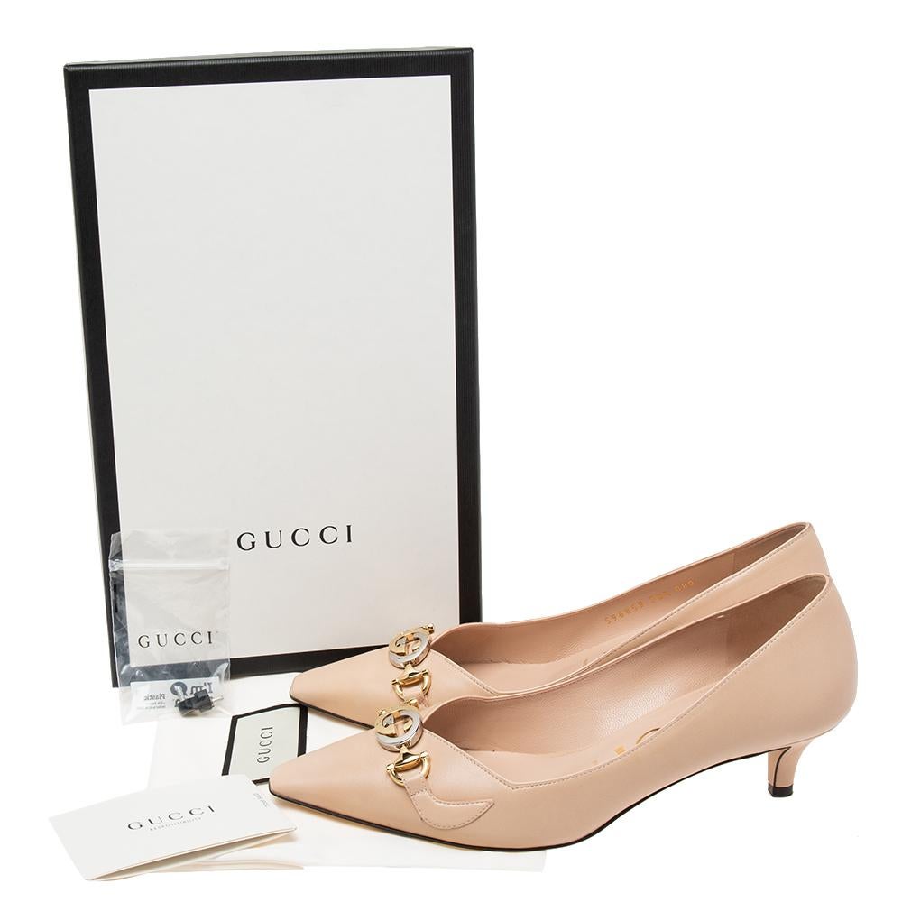 Gucci Beige Leather Zumi Mid Heel Pumps Size 38.5 4