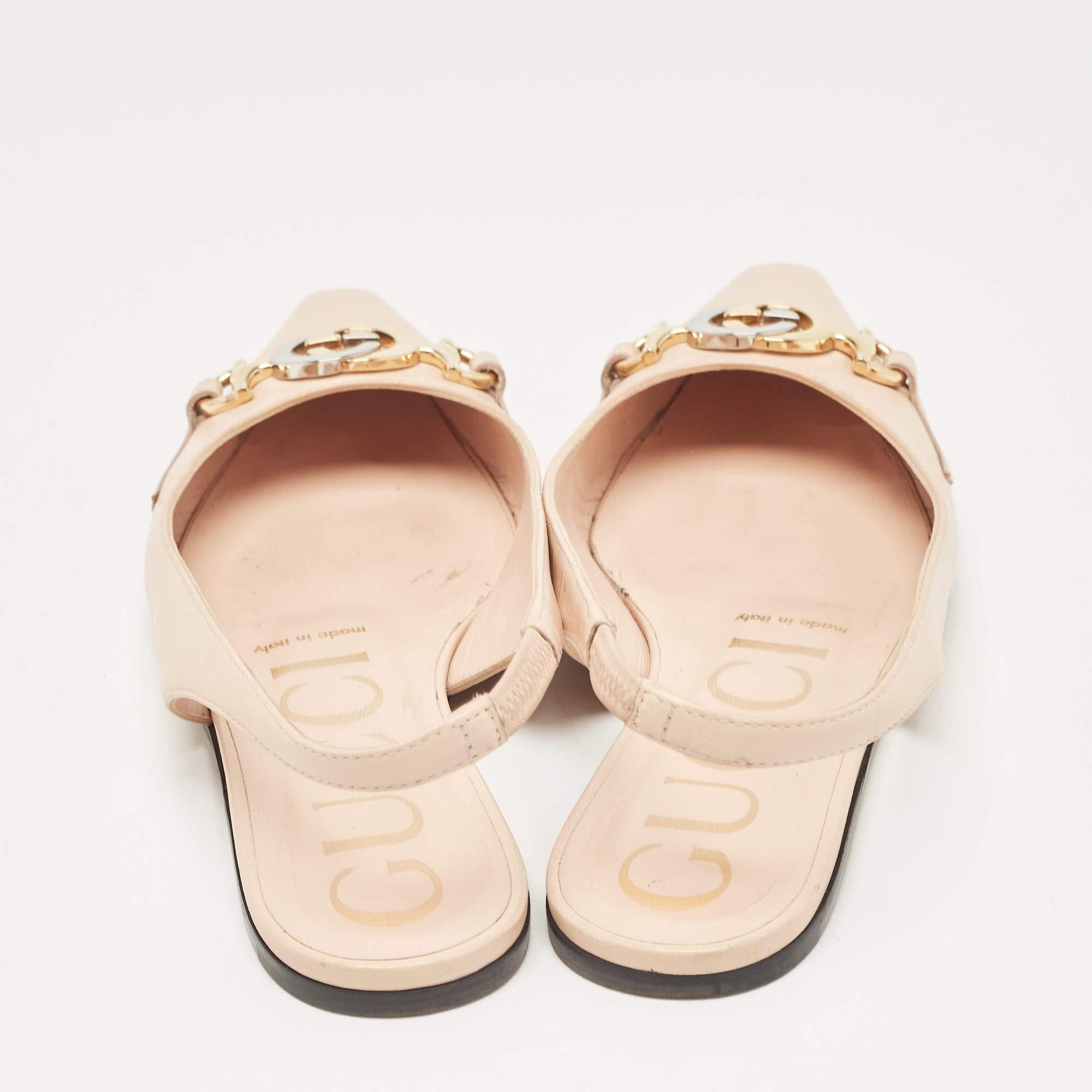 Gucci Beige Leather Zumi Slingback Flat Sandals Size 35.5 1