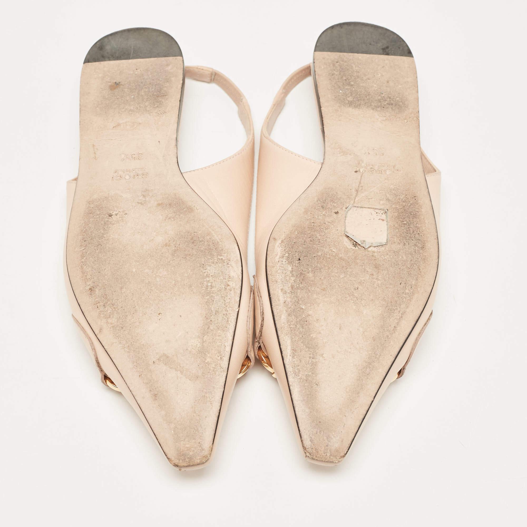 Gucci Beige Leather Zumi Slingback Flat Sandals Size 35.5 2