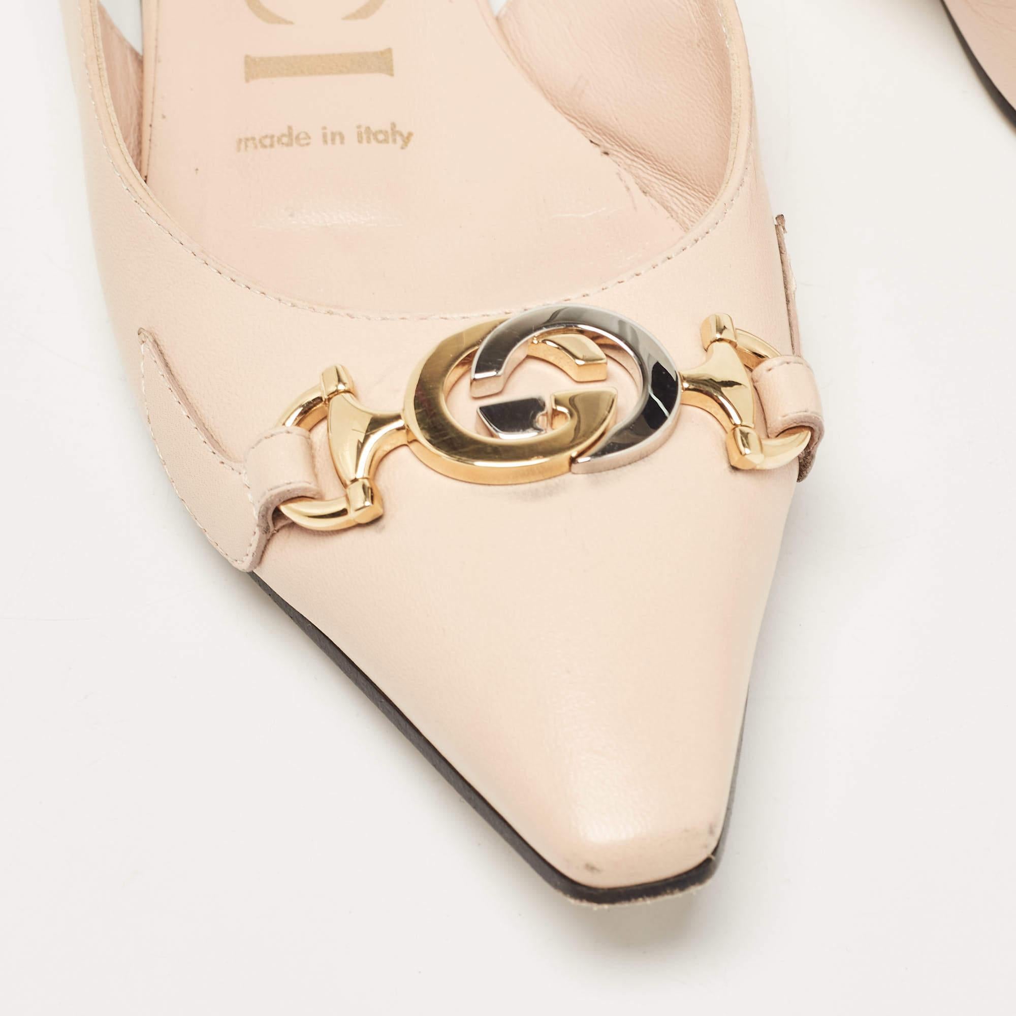 Gucci Beige Leather Zumi Slingback Flat Sandals Size 35.5 3