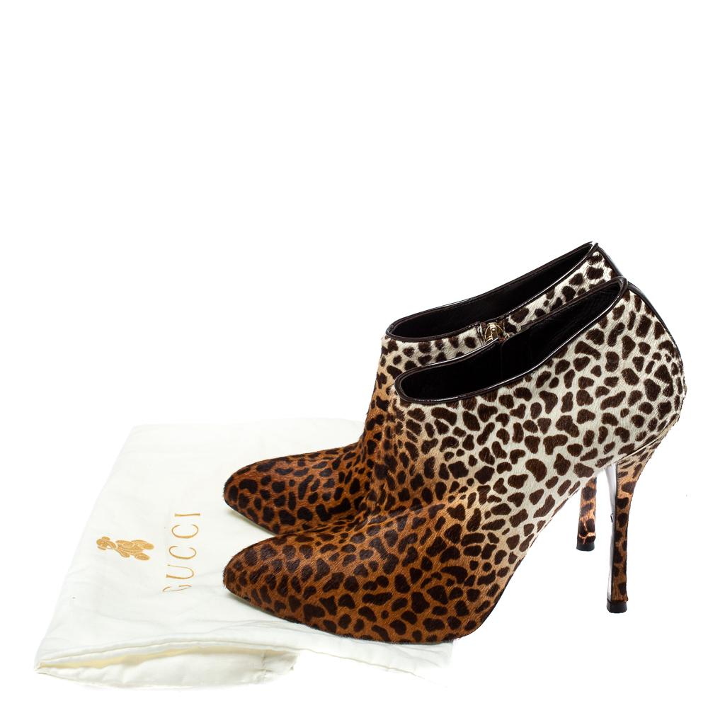 Gucci Beige Leopard Calfhair and Leather Ankle Booties Size 40 3
