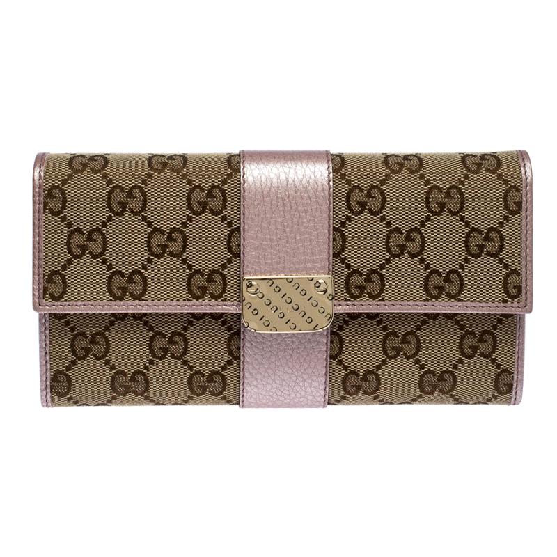 Gucci Beige/Light Pink GG Canvas and Leather Flap Continental Wallet