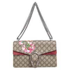 Gucci Beige/Maroon GG Supreme Bloom Canvas and Suede Small Dionysus Shoulder Bag