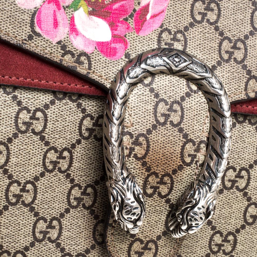 Gucci Beige/Maroon GG Supreme Blooms Canvas Small Dionysus Shoulder Bag 2