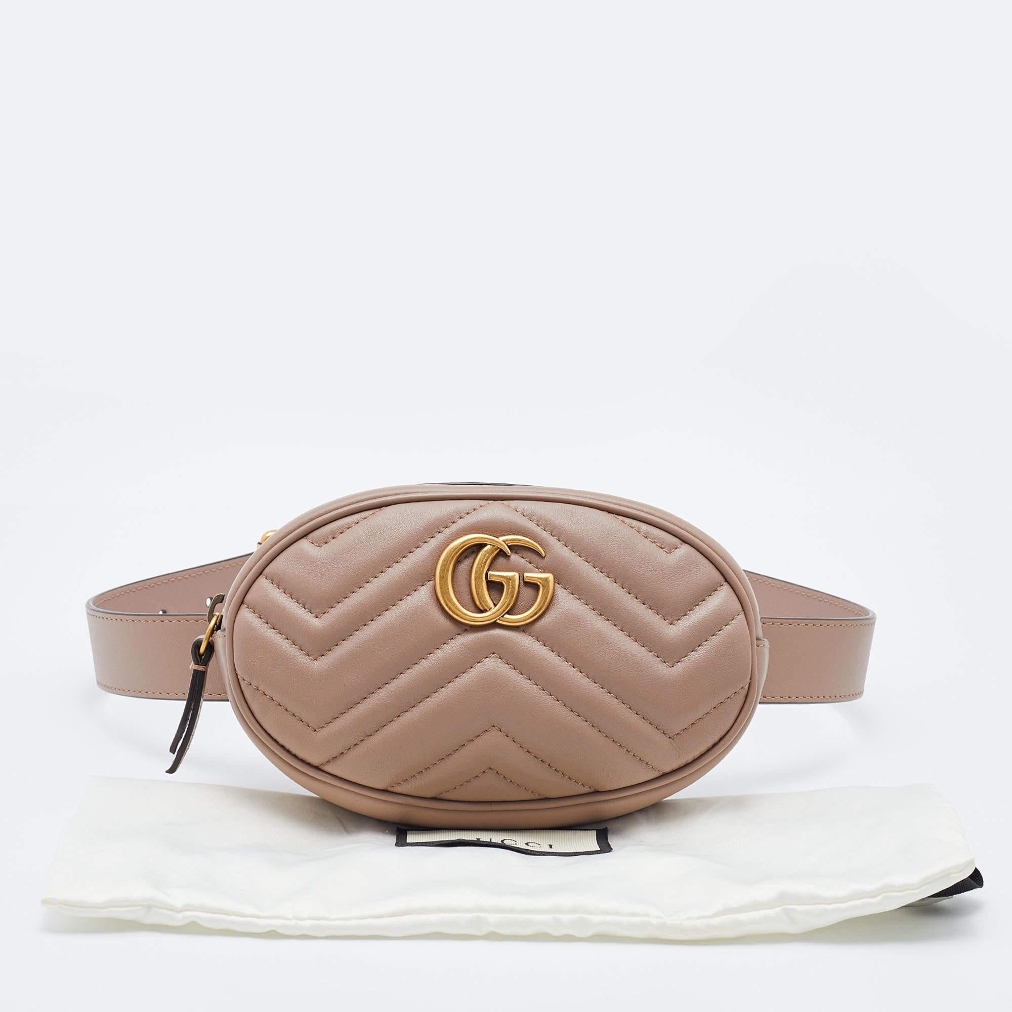 Gucci Beige Matelassé Leather GG Marmont Belt Bag 7