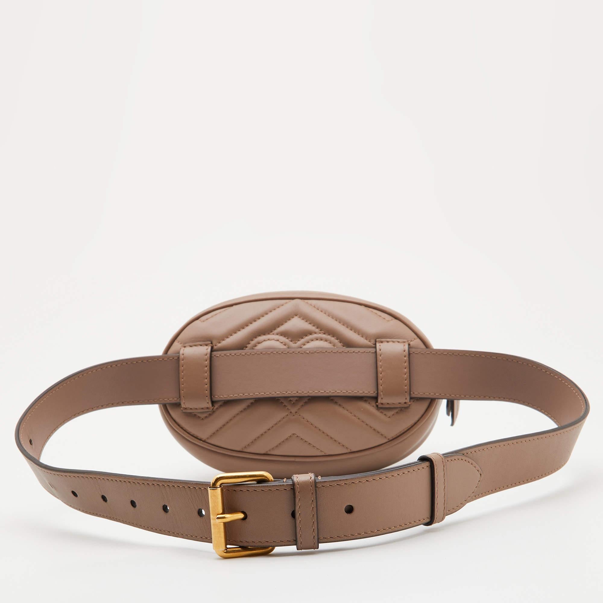 Innovative and sophisticated, this Gucci Marmont belt bag evokes a sense of classic glamour. Finely crafted from matelassé leather, it gets a luxe update with a double 'G' motif on the front.

Includes: Original Box
