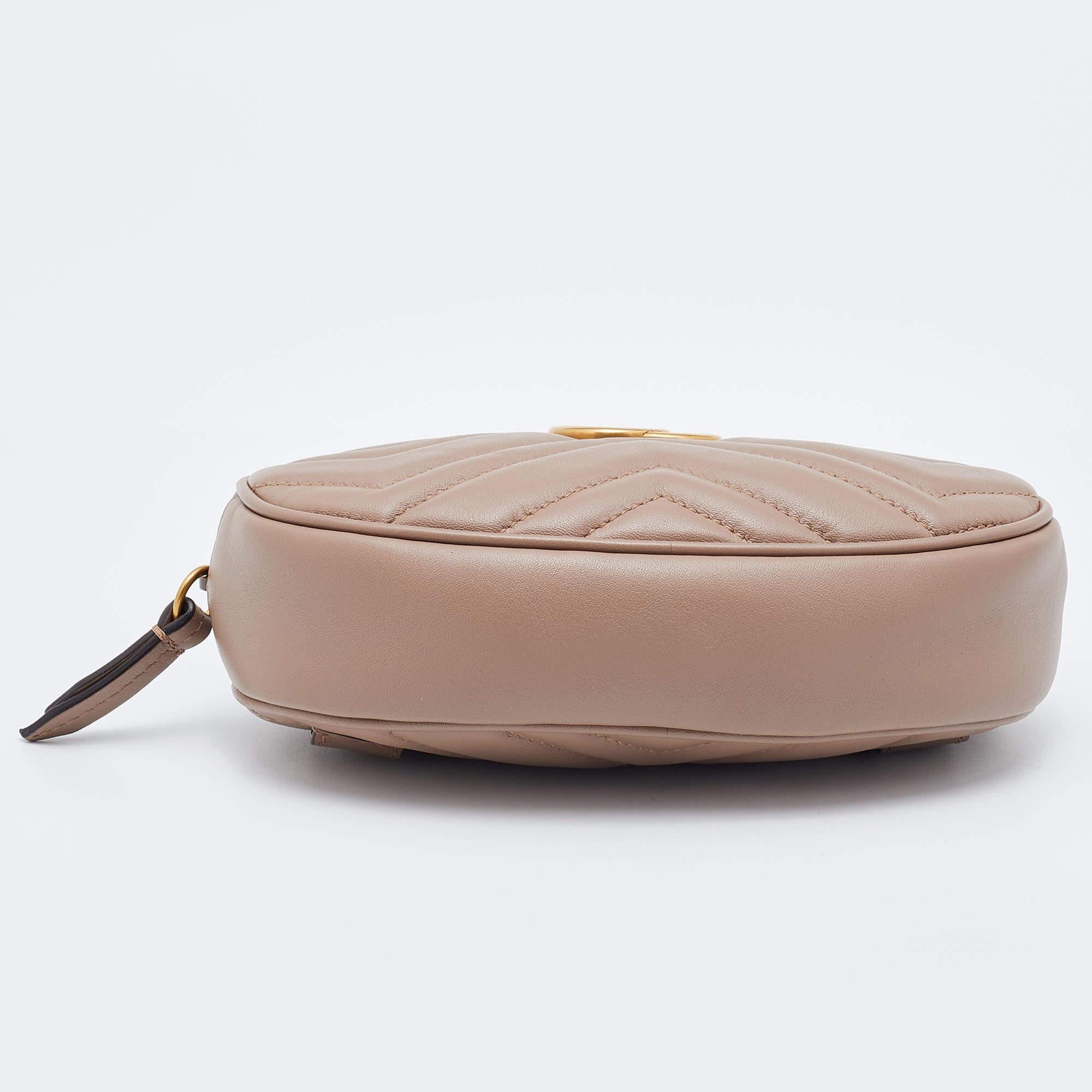 Women's Gucci Beige Matelassé Leather GG Marmont Belt Bag