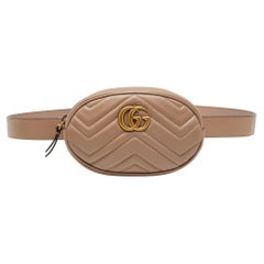 Gucci Beige Matelassé Leather GG Marmont Belt Bag