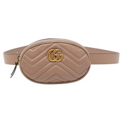 Gucci Beige Matelassé Leather GG Marmont Belt Bag