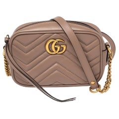 Gucci Beige Matelassé Leather GG Marmont Camera Crossbody Bag