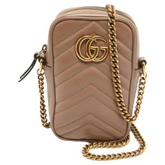 Gucci Beige Matelasse Leather GG Marmont Phone Crossbody Bag