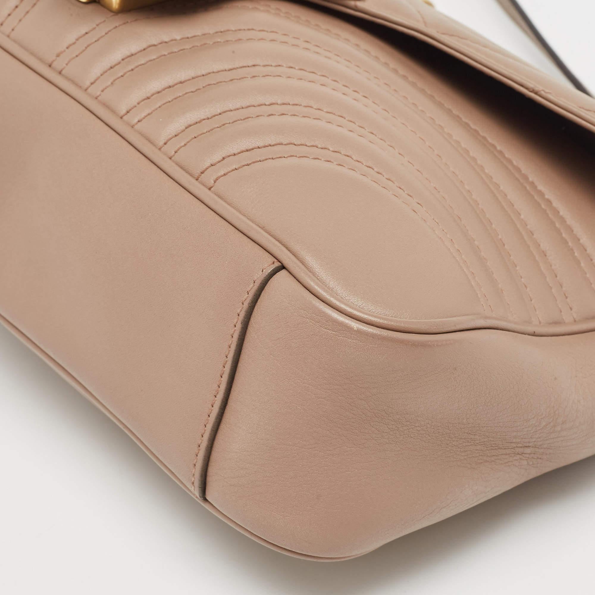 Gucci Beige Matelassé Leather Medium GG Marmont Shoulder Bag 8