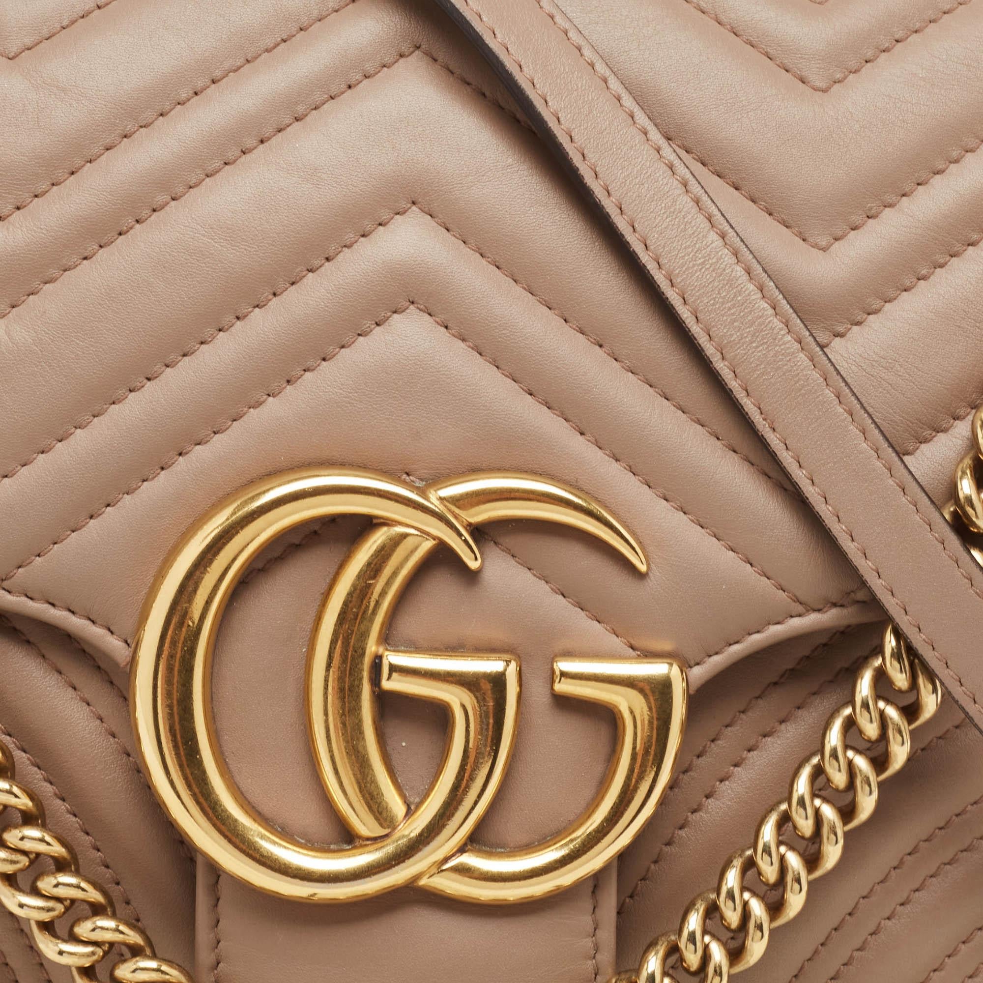 Gucci Beige Matelassé Leather Medium GG Marmont Shoulder Bag 4