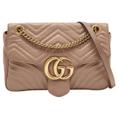 Gucci Beige Matelassé Leather Medium GG Marmont Shoulder Bag