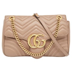 Used Gucci Beige Matelassé Leather Medium GG Marmont Shoulder Bag