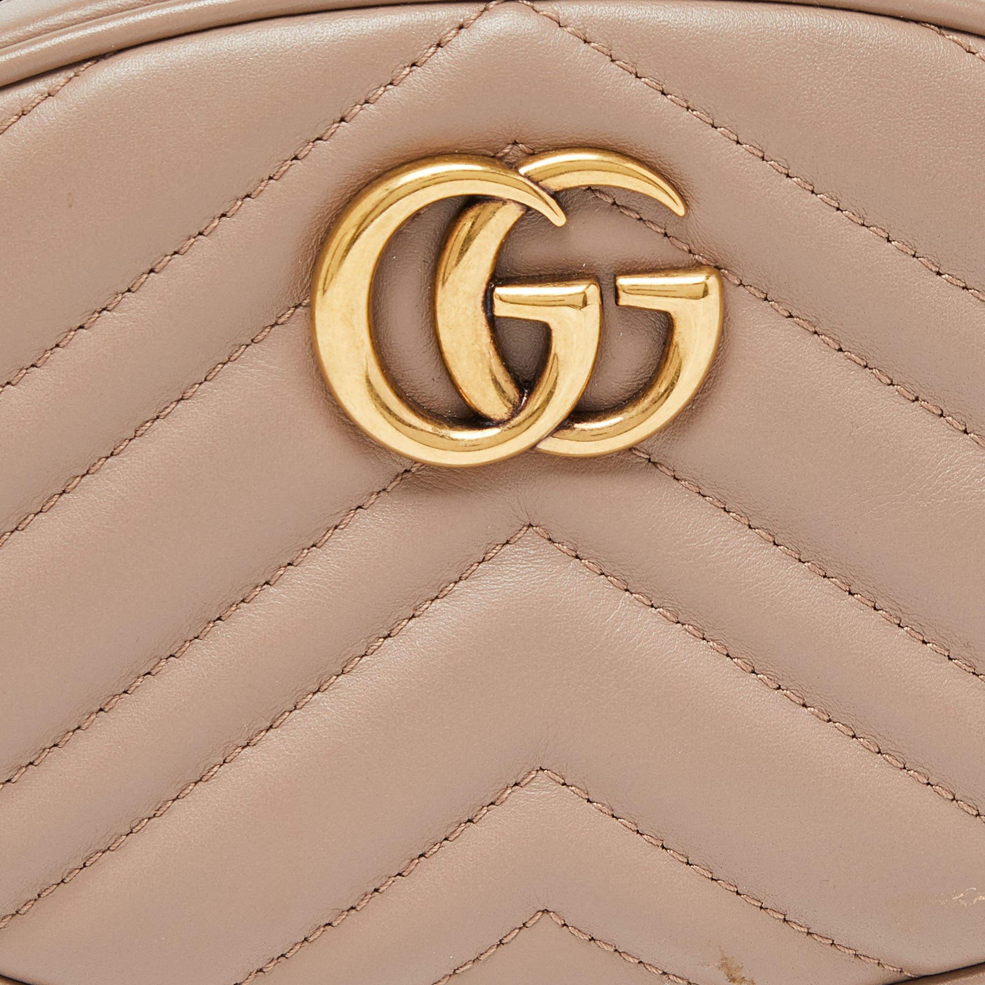 Gucci Beige Matelassé Leather Mini GG Marmont Belt Bag For Sale 6