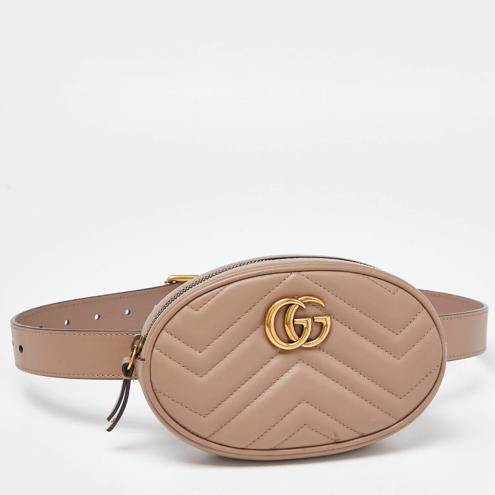 Gucci Beige Matelassé Leather Mini GG Marmont Belt Bag For Sale 7