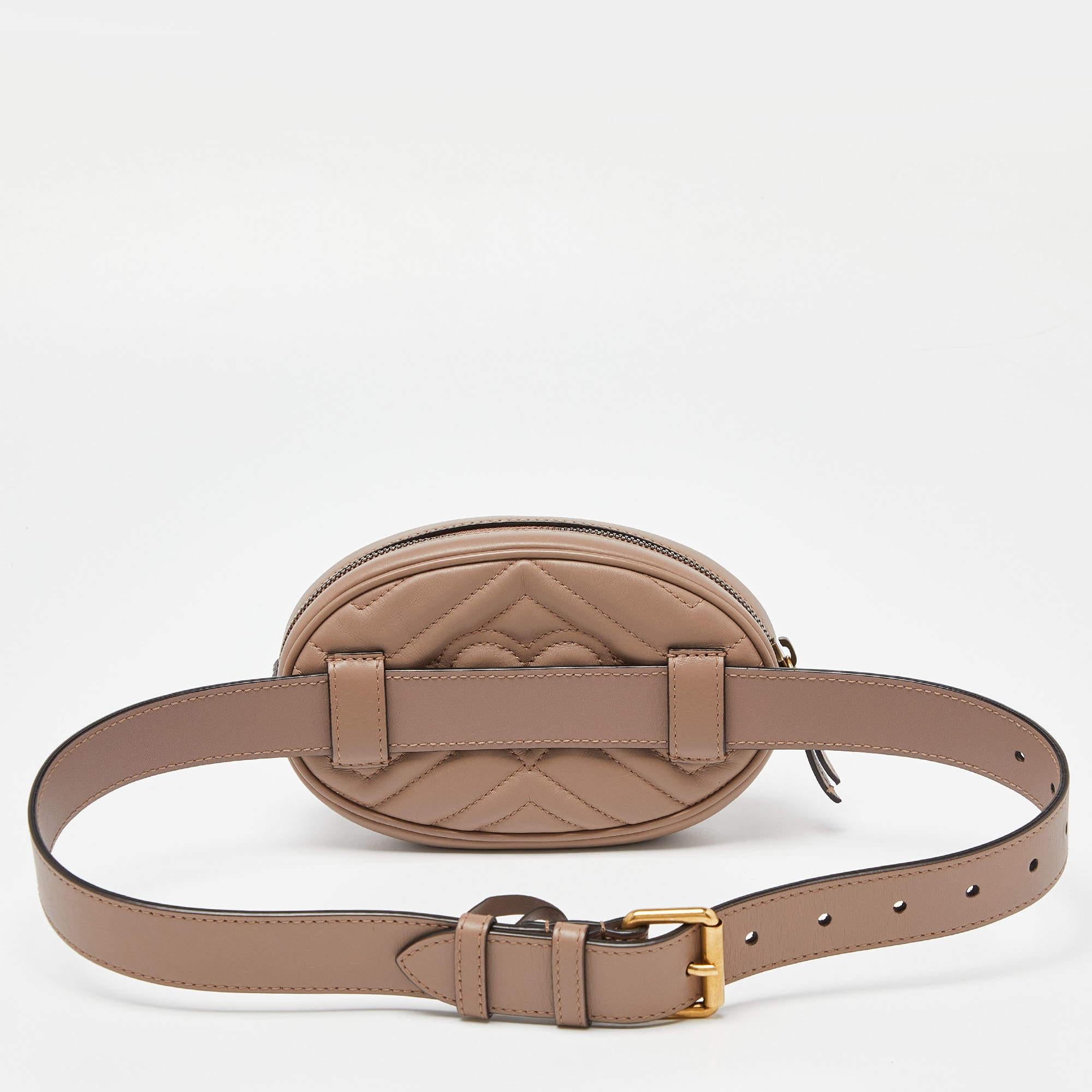 Gucci Beige Matelassé Leather Mini GG Marmont Belt Bag For Sale 8