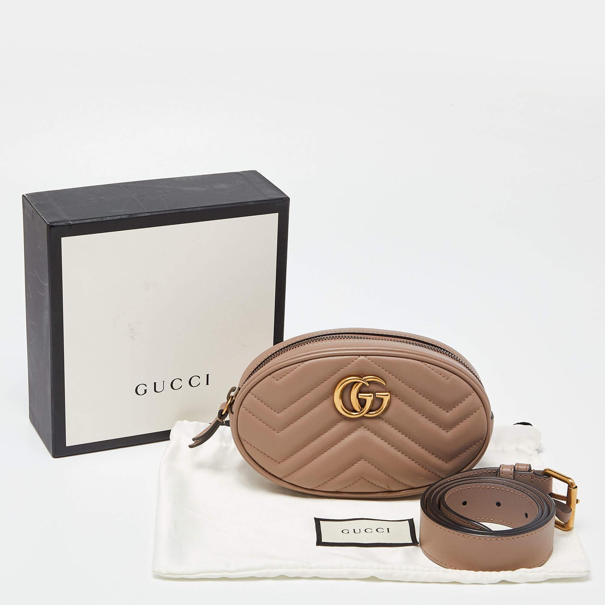 Gucci Beige Matelassé Leather Mini GG Marmont Belt Bag For Sale 10