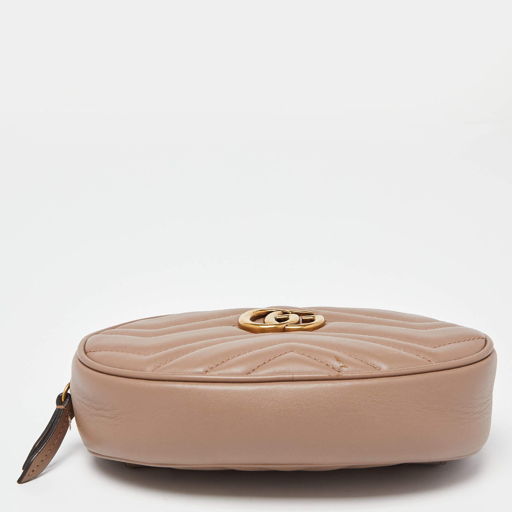 Gucci Beige Matelassé Leather Mini GG Marmont Belt Bag For Sale 1