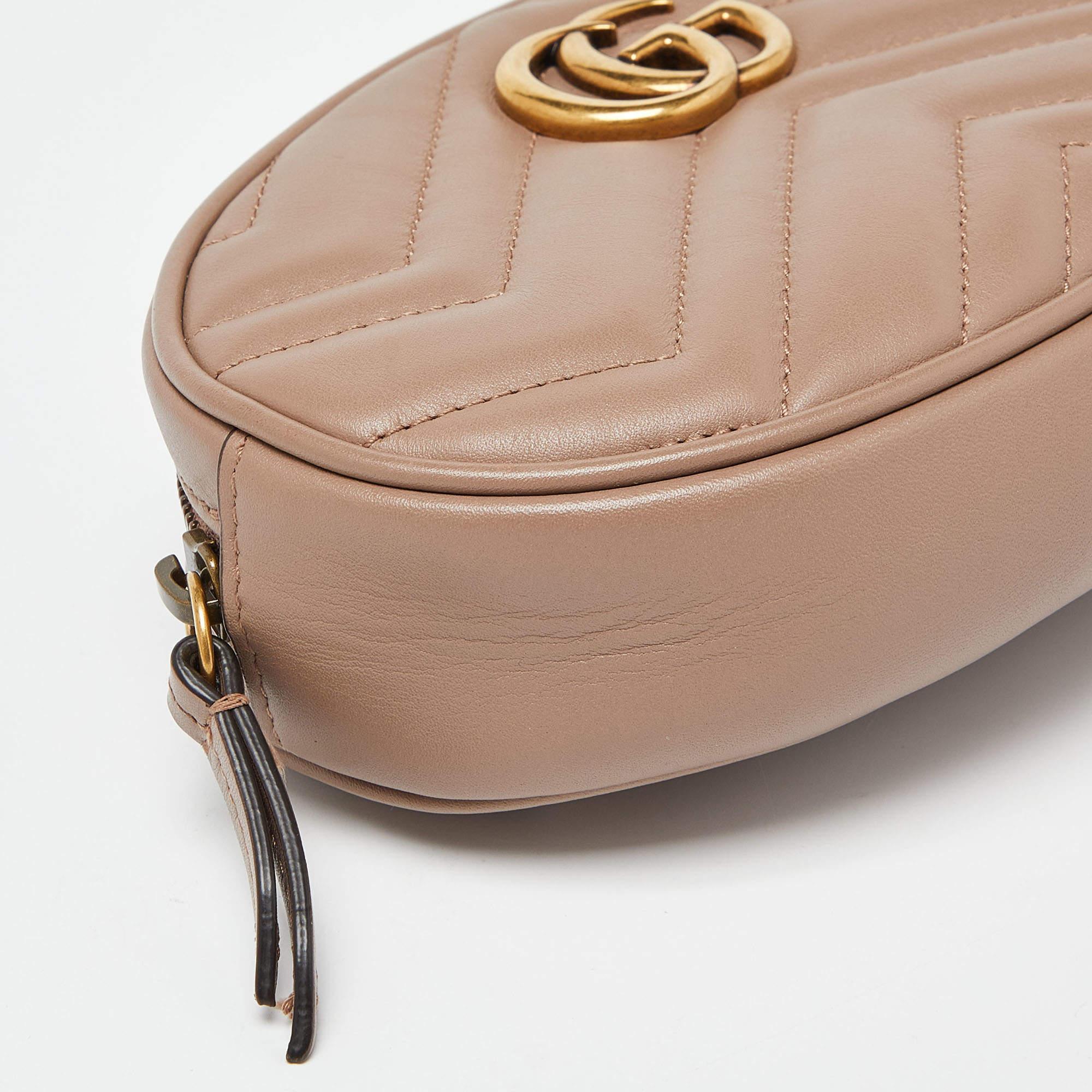 Gucci Beige Matelassé Leather Mini GG Marmont Belt Bag For Sale 2