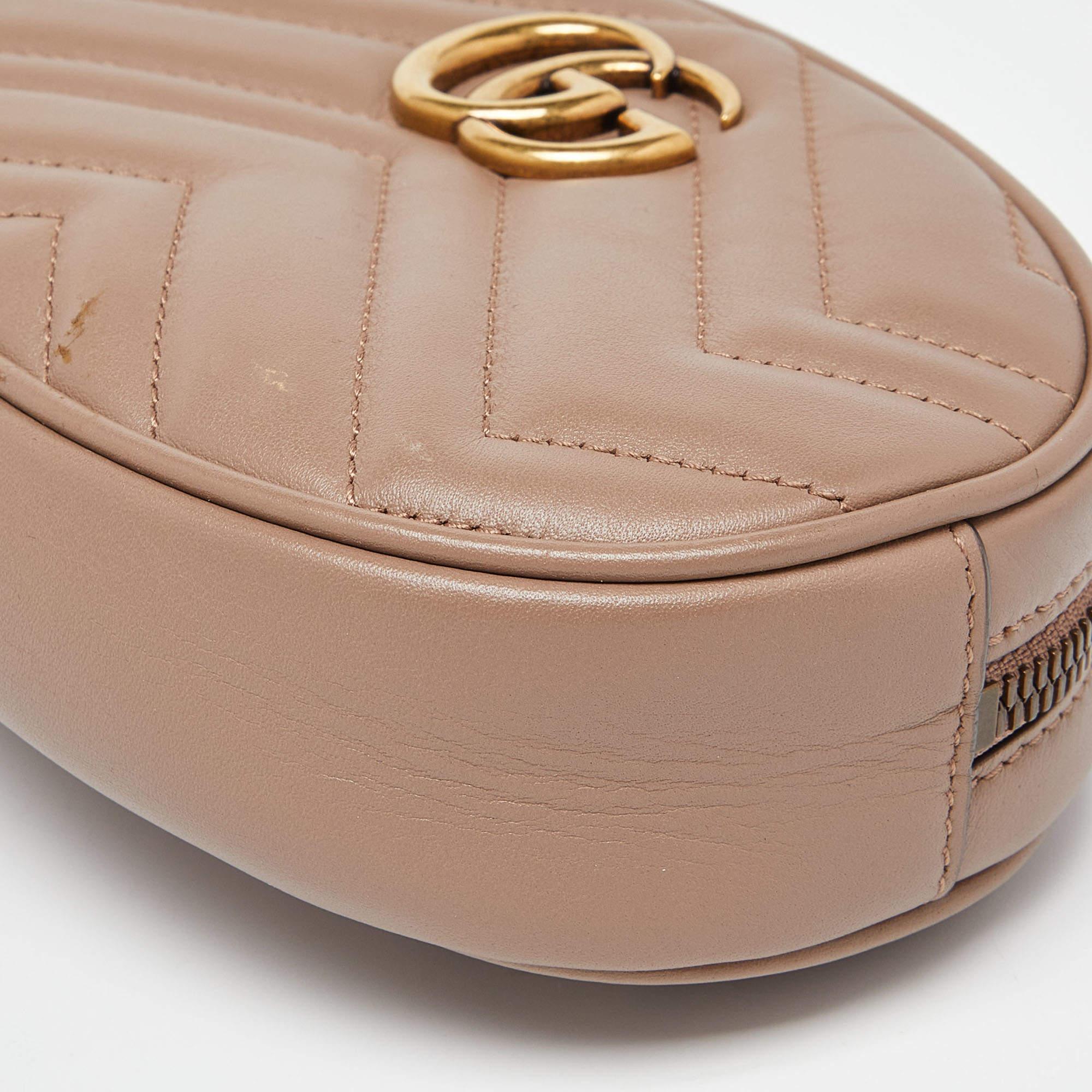 Gucci Beige Matelassé Leather Mini GG Marmont Belt Bag For Sale 3