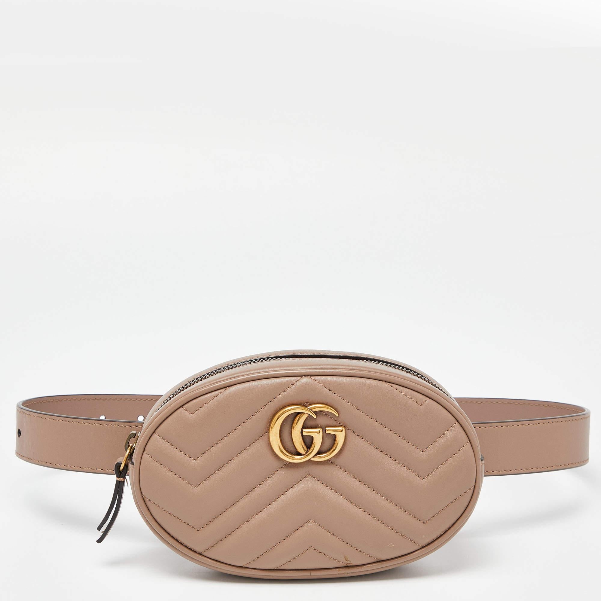 Gucci Beige Matelassé Leather Mini GG Marmont Belt Bag For Sale 5