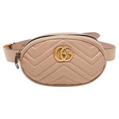 Gucci Beige Matelassé Leather Mini GG Marmont Belt Bag