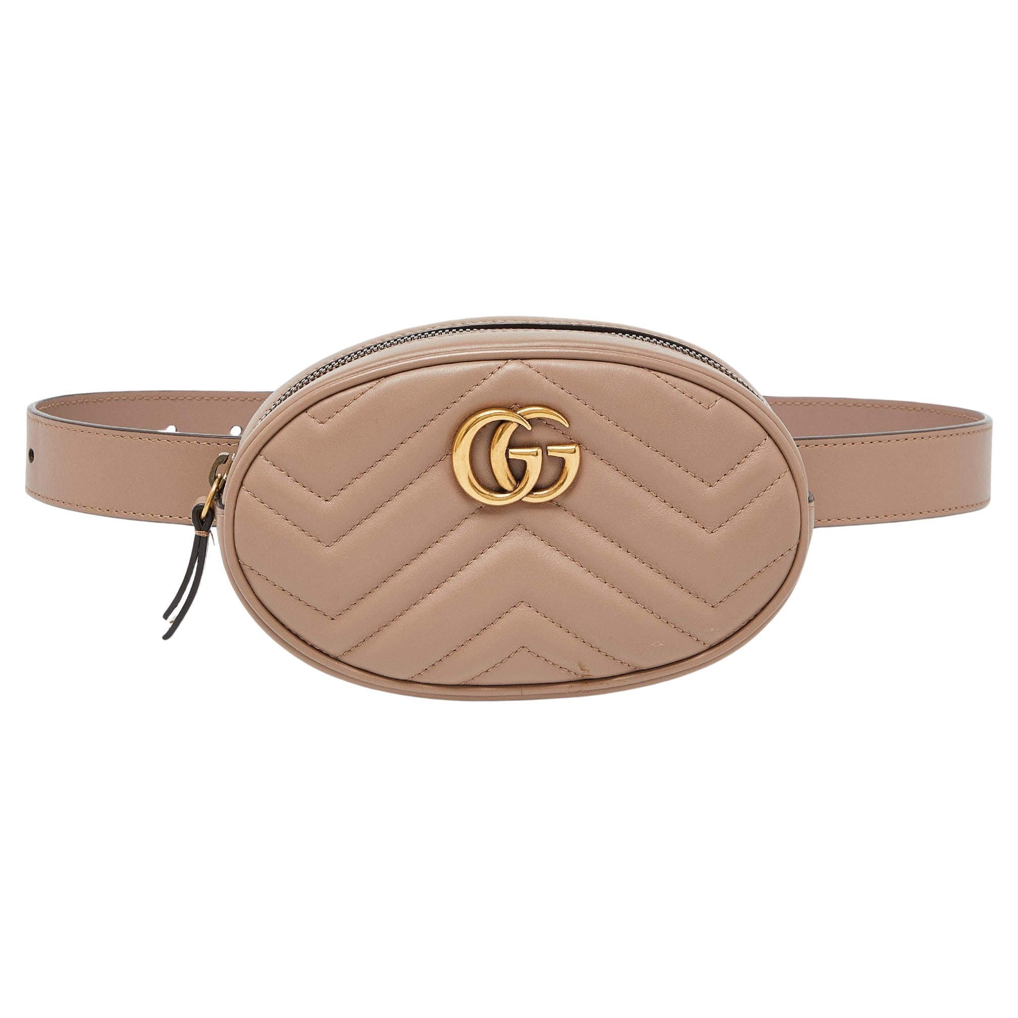 Gucci Beige Matelassé Leather Mini GG Marmont Belt Bag For Sale