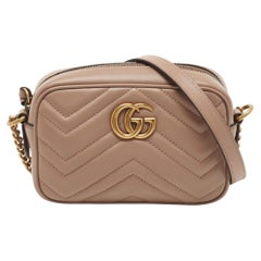 Used Gucci Beige Matelassé Leather Mini GG Marmont Camera Bag