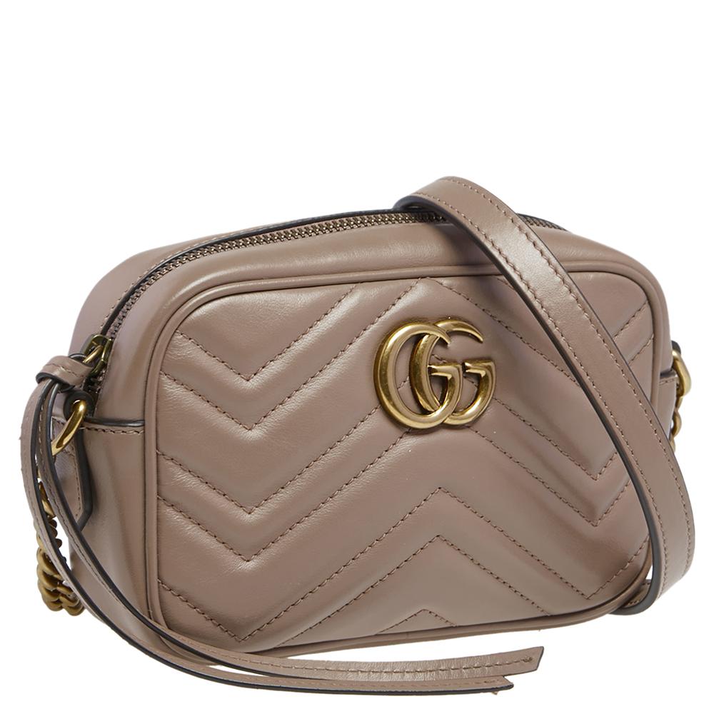 Women's Gucci Beige Matelasse Leather Mini GG Marmont Crossbody Bag