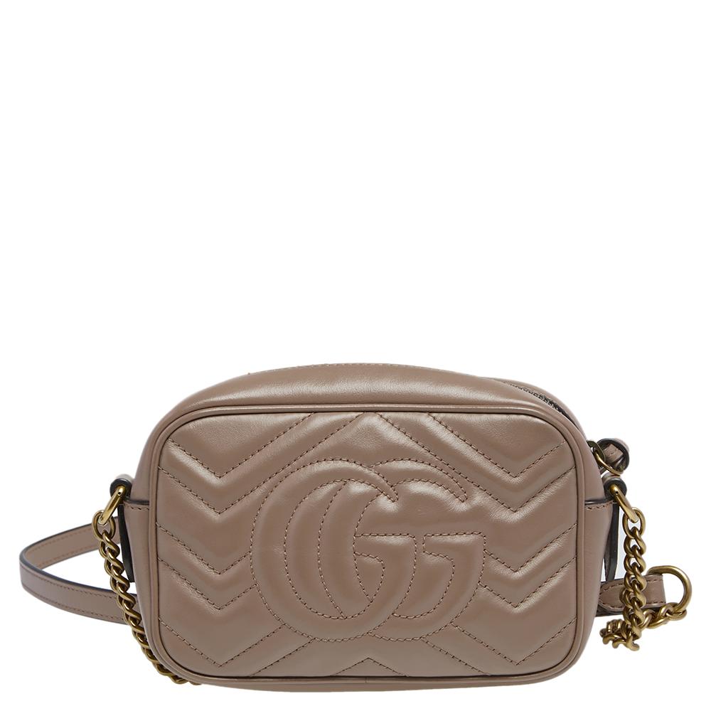 Gucci Beige Matelasse Leather Mini GG Marmont Crossbody Bag 1