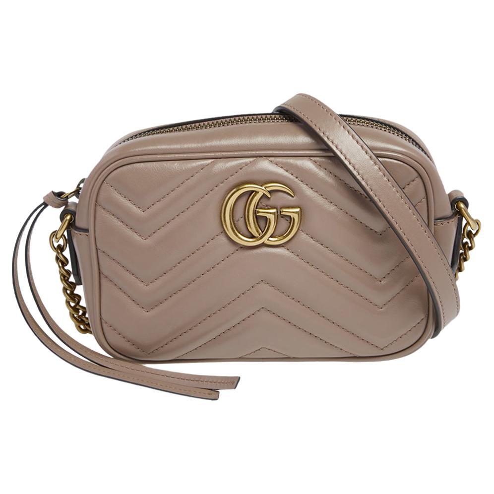 Gucci Beige Matelasse Leather Mini GG Marmont Crossbody Bag
