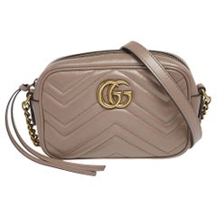 Gucci Beige Matelasse Leather Mini GG Marmont Crossbody Bag