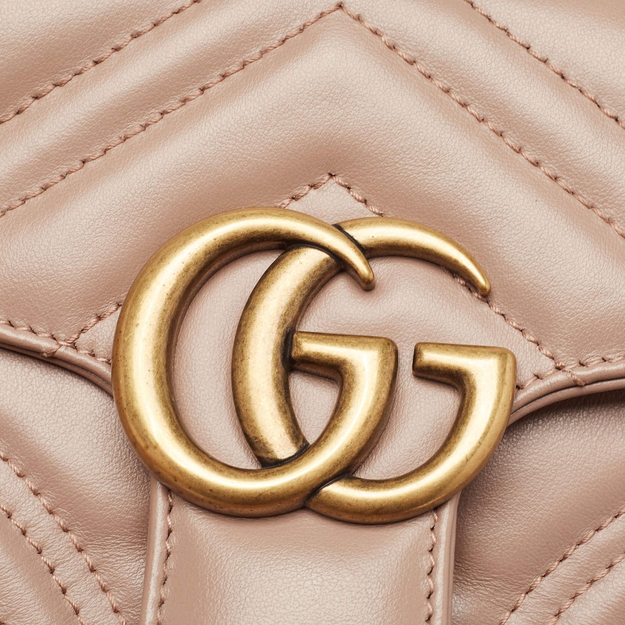 Gucci Beige Matelasse Leather Mini GG Marmont Top Handle Bag 9