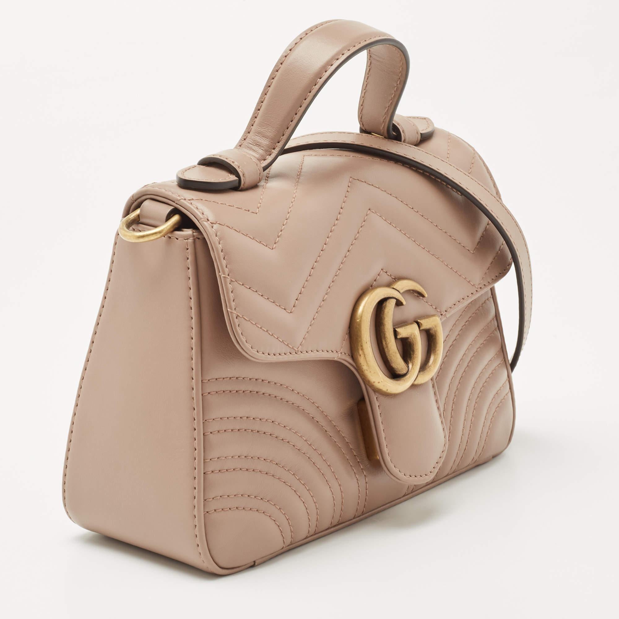 De las mujeres Gucci Bolso de Asa Superior Mini GG Marmont de Piel Matelassé Beige