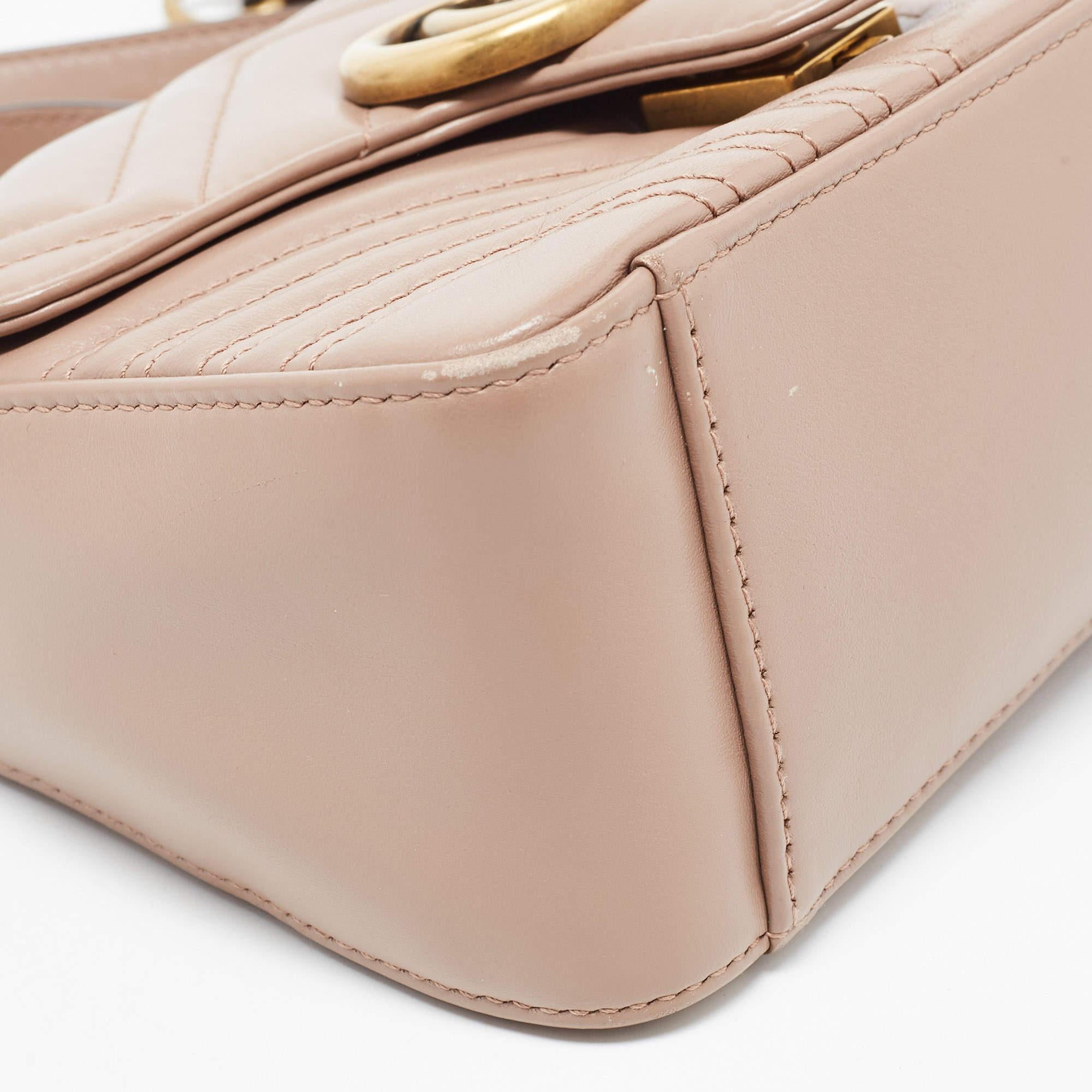 Gucci Beige Matelassé Leather Mini GG Marmont Top Handle Bag 2