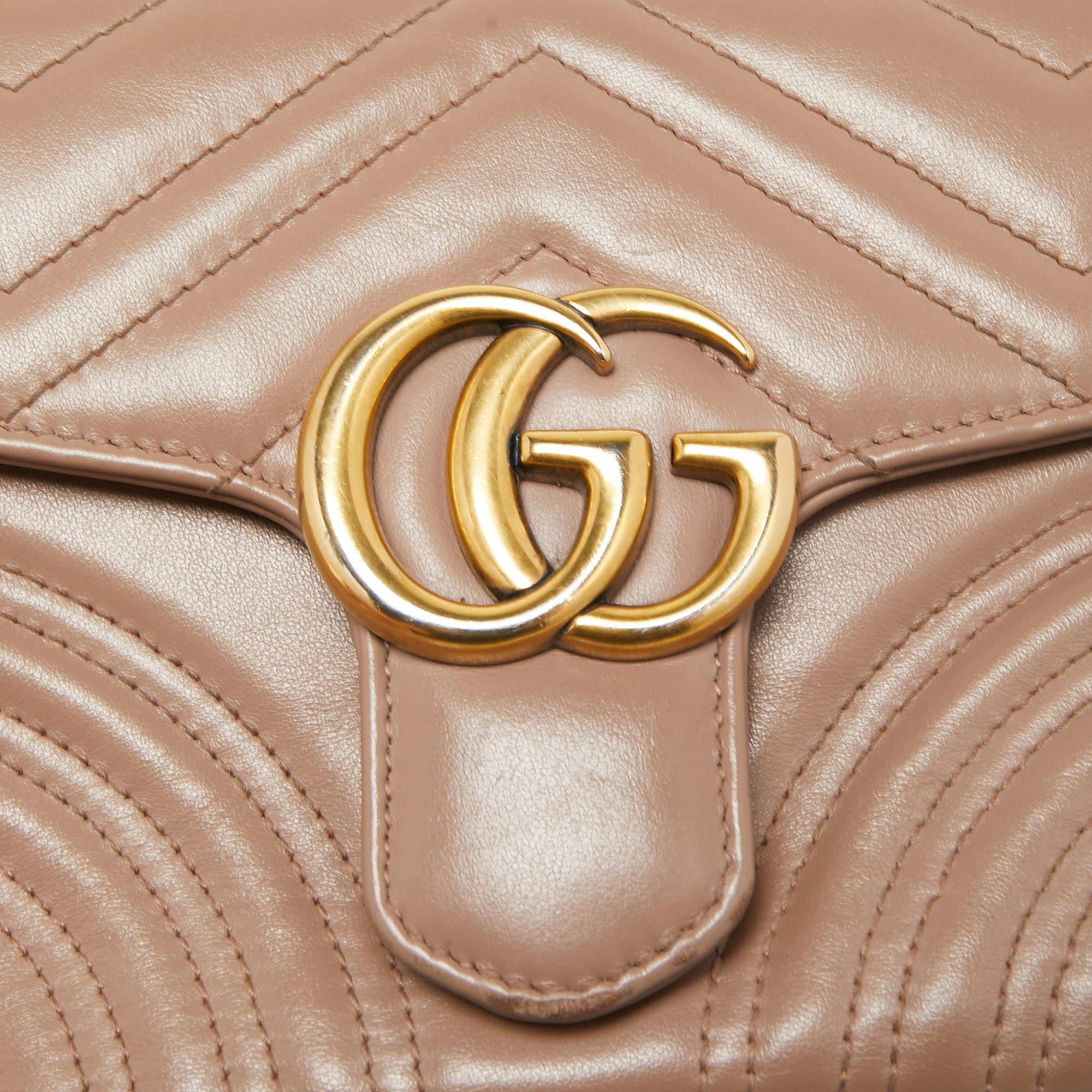 Gucci Beige Matelasse Leather Mini GG Marmont Top Handle Bag 2