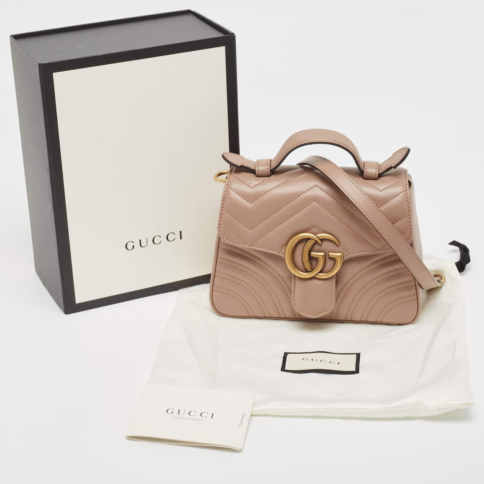 Gucci Beige Matelasse Leather Mini GG Marmont Top Handle Bag 3