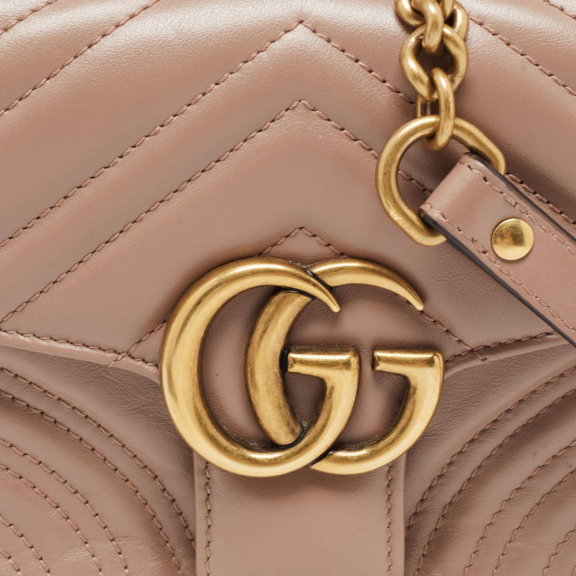Gucci Beige Matelassé Leather Mini GG Marmont Top Handle Bag 4