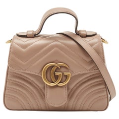 Gucci Beige Matelasse Leather Mini GG Marmont Top Handle Bag